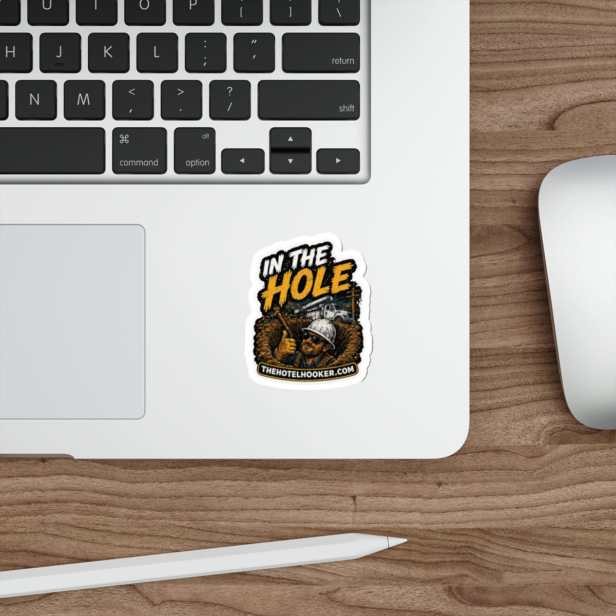 In The Hole Sticker – Lineman Humor Decal for Hard Hats & Trucks