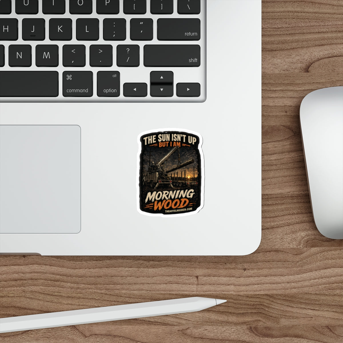 Morning Wood Sticker / Funny Lineman Early Work Humor Decal